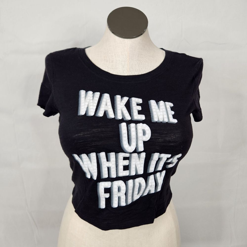 3/$25 Tokyo Darling Black Wake Me Up When It's Friday Crop Tee Juniors Sz L